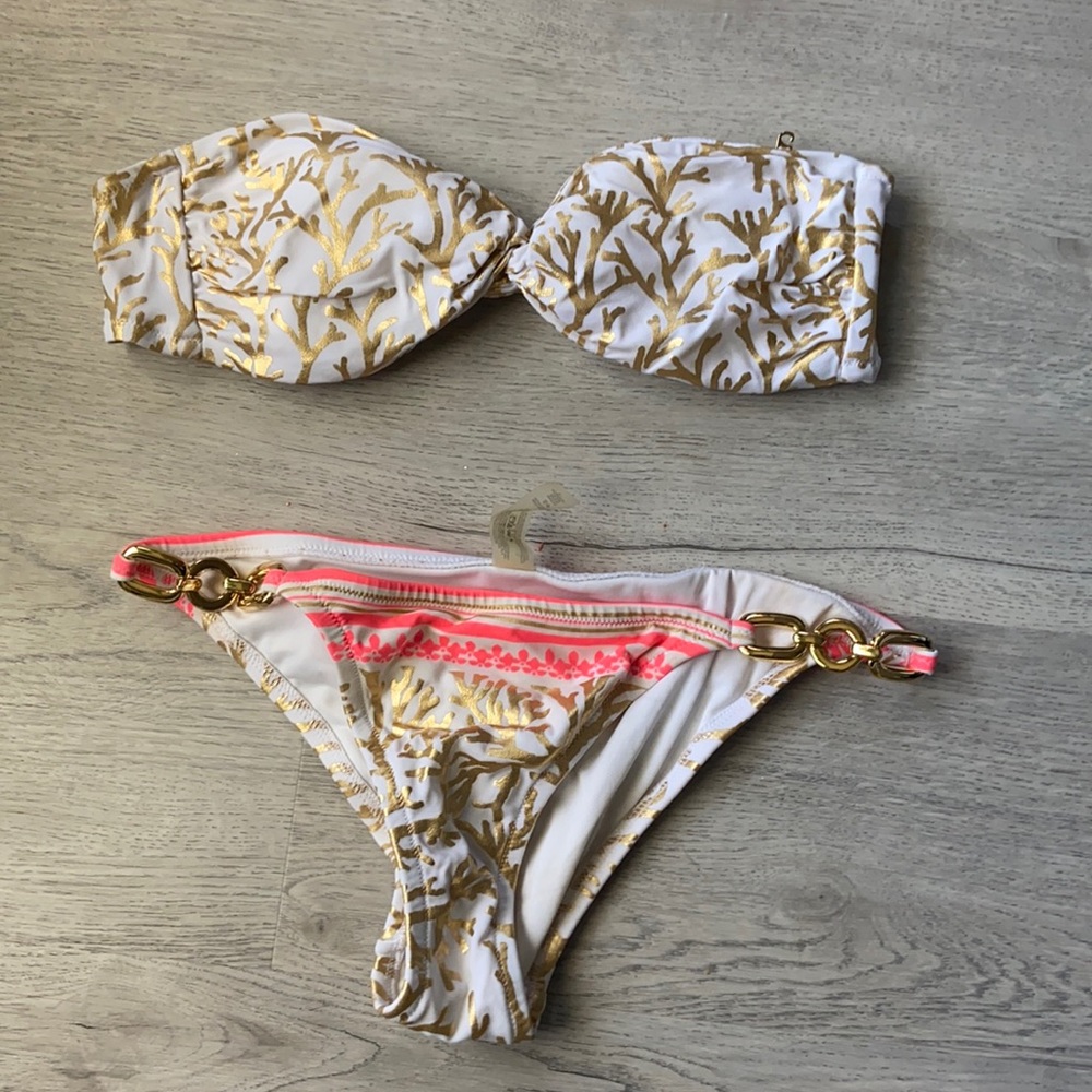 Victoria Secret White&Metallic Gold Swim Set